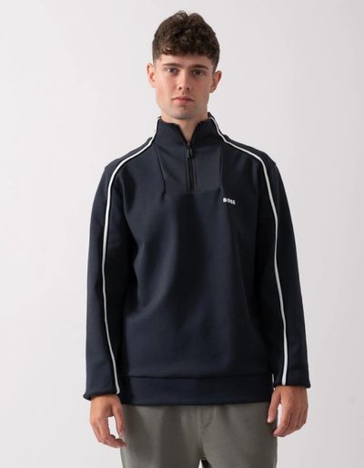 BOSS navy quarter-zip sweatshirt